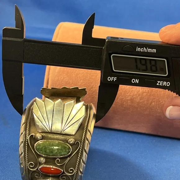Men’s large Sterling , Coral and Turquoise cuff watch band